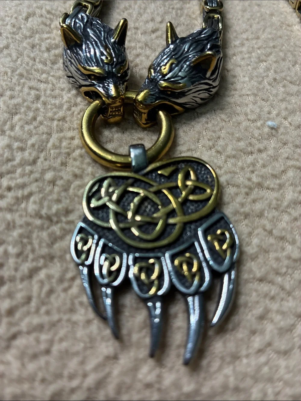Two-Tone Wolf Claw Pendant Necklace — Gold & Silver Finish